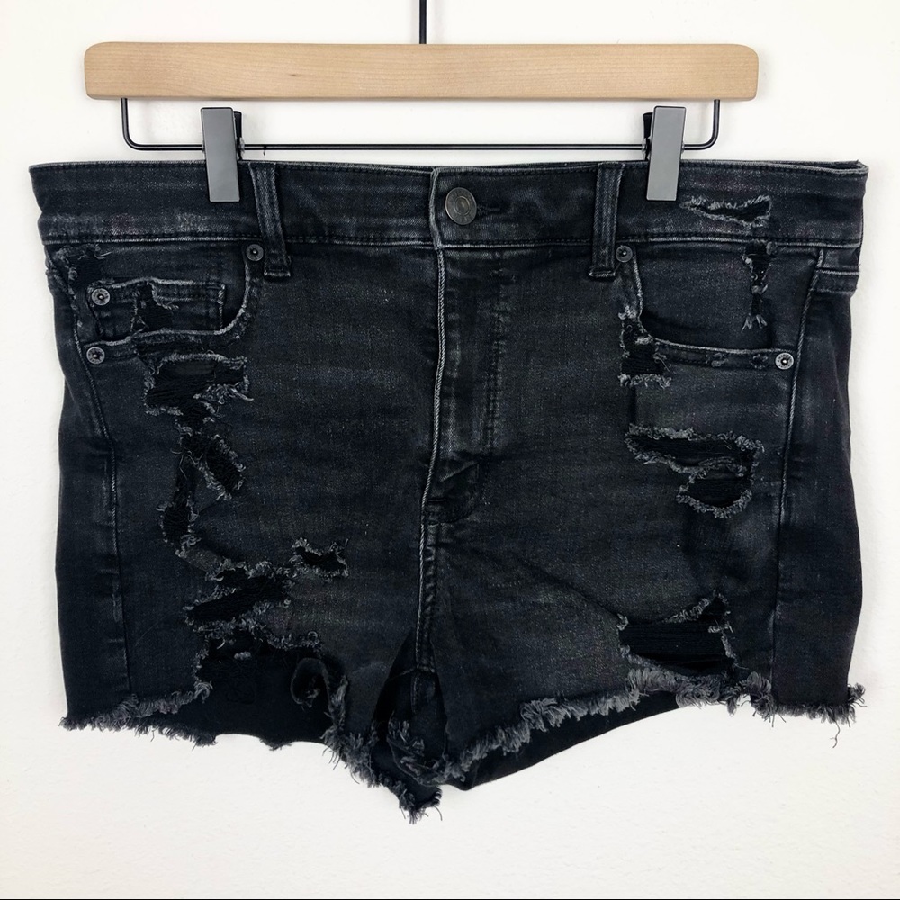 AEO High Rise Shortie Distressed Raw Hem Shorts